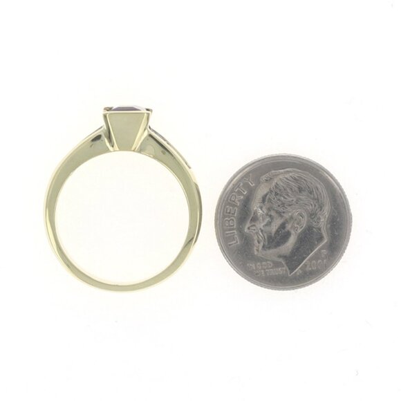 Yellow Gold Amethyst & Diamond Ring - 18k Emerald Cut 1.68ctw - Picture 5 of 6